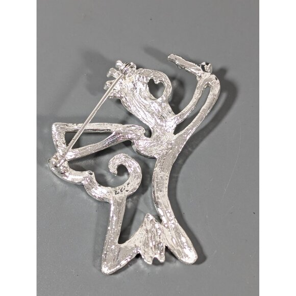 Silver Tone Angely Brooch Blue Rhinestone Christmas Winter Birthstone - Picture 6 of 7